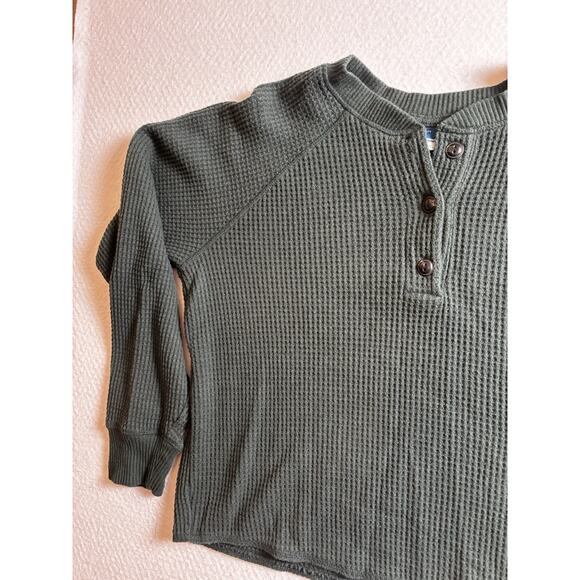 Old Navy Hunter Green Cropped Thermal Henley Tee Small - Picture 4 of 5